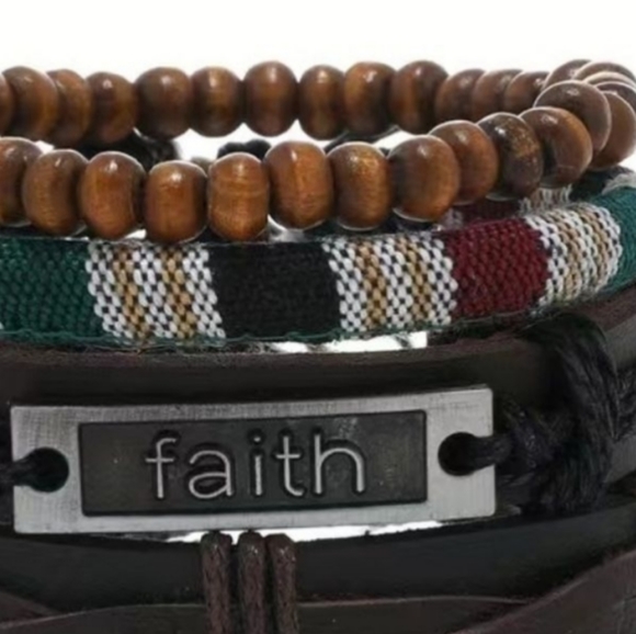 Men's leather bracelets layered beaded faith brown (2 out of the 4 shown) - Picture 2 of 4